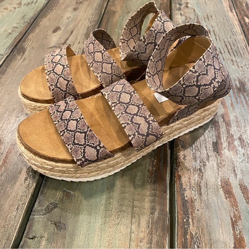 Steve Madden Kimmie Platform Cork Sandals Espadrilles Elastic Snakeskin Print 7 - Picture 11 of 11